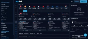 Frühere Fußballansicht von Mybet mit Spielpaarungen und auswählbaren Wettmärkten